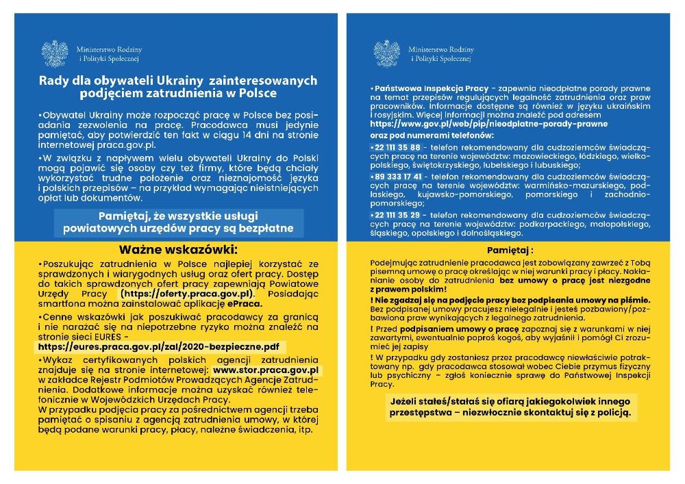 Zdjęcie galerii artykułu:  - Rady dla obywateli Ukrainy zainteresowanych podjęciem zatrudnienia w Polsce - PL