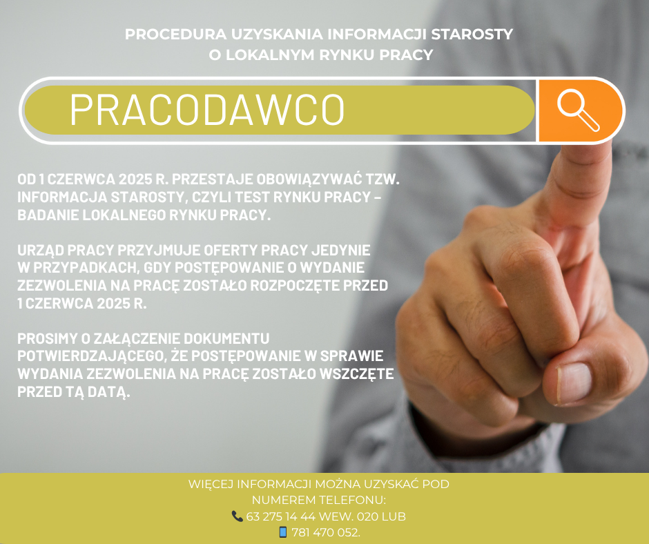 Zdjęcie artykułu PROCEDURA UZYSKANIA INFORMACJI STAROSTY O LOKALNYM RYNKU PRACY
